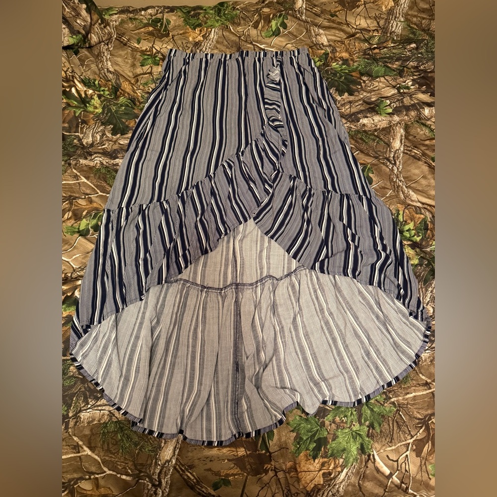 No Boundaries Black and White Striped High-Low Skirt